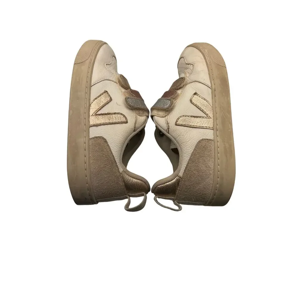 Veja Kids White Leather Sneakers Rose Gold Size 1 Girls Shoes Metallic School